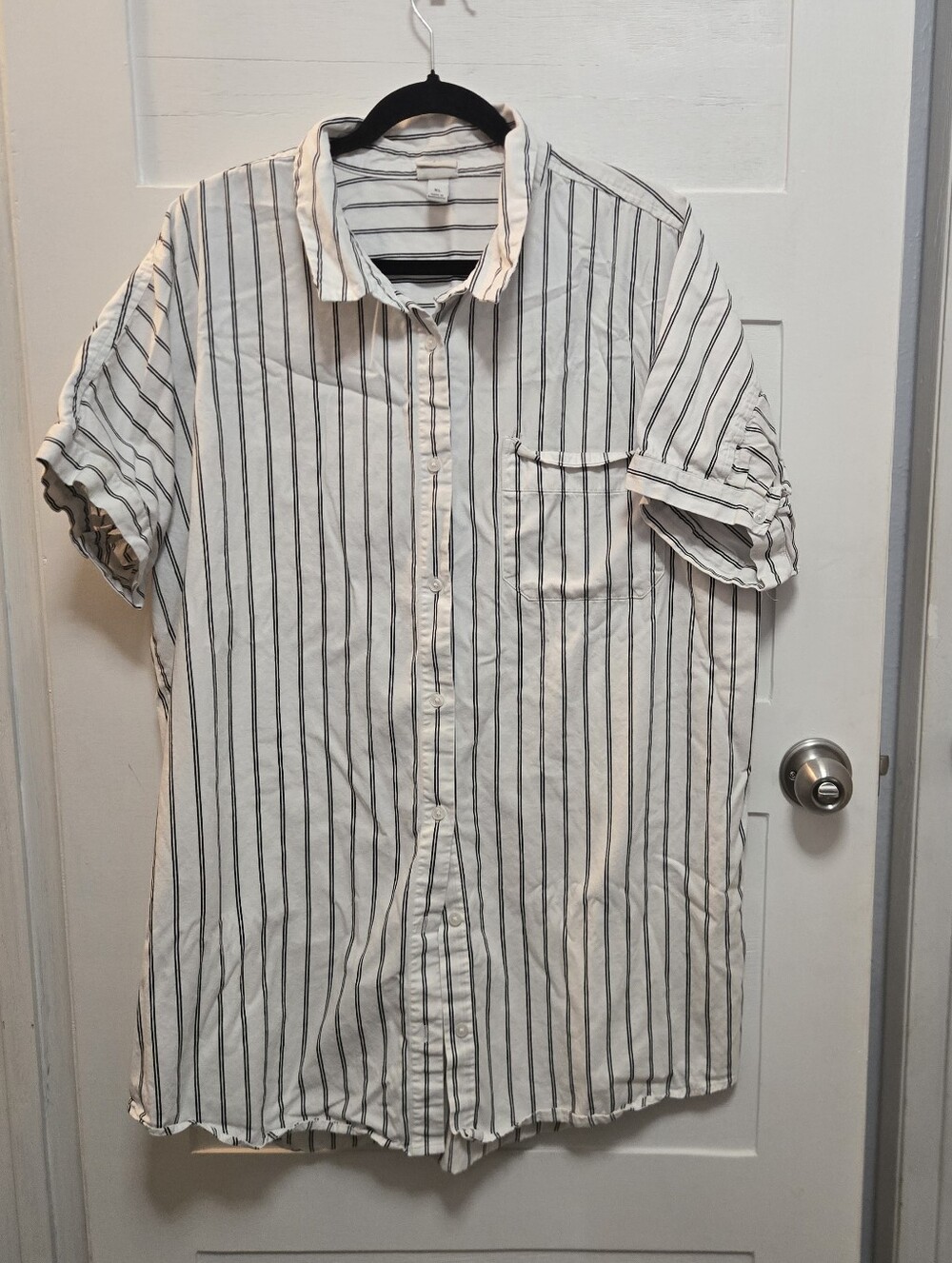 a new day White Button-Up Shirt Dress with Black Vertical Stripes